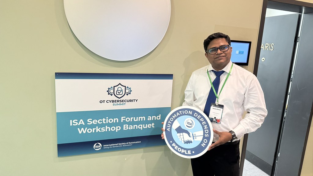 Naveen S Menon at the ISA OT Cybersecurity Summit and Section Forum banquet in Prague, June 2026